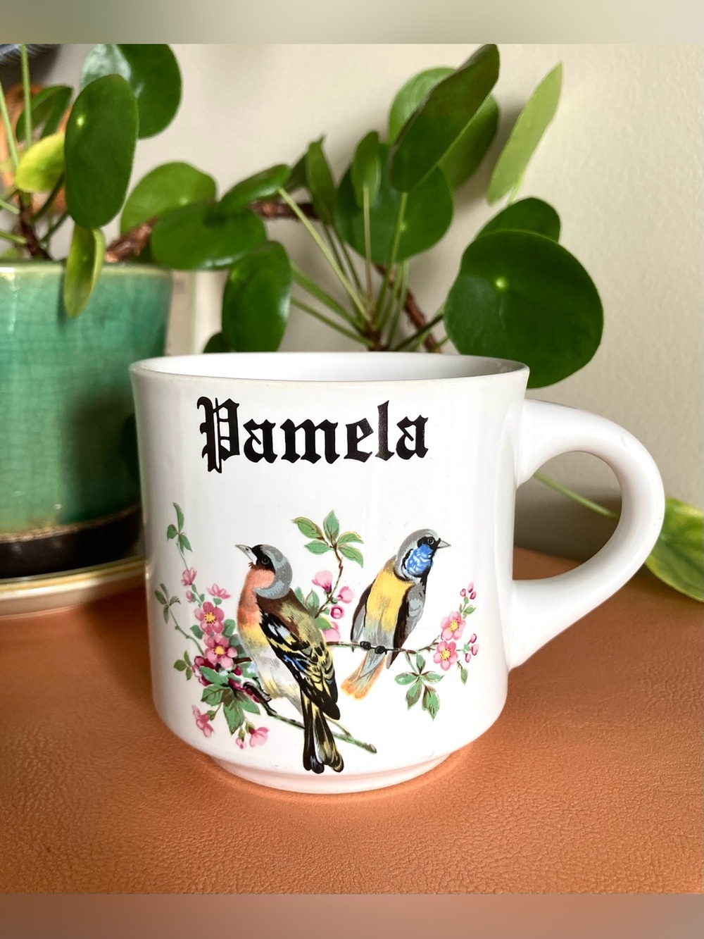 Vintage Papel Japan Floral Song Bird Mug Personalized Pamela Coffee Cup Retro
